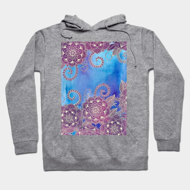 Magnolia & Magenta Floral on Watercolor Hoodie by micklyn